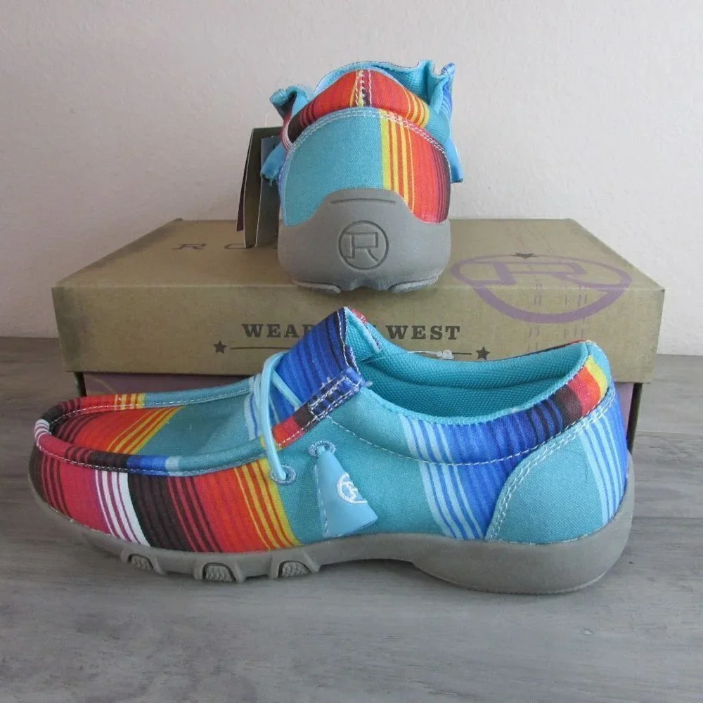 Roper Youth Big Kid Size 2 Chillin' Serape Driving Moc Casual Shoe - Blue